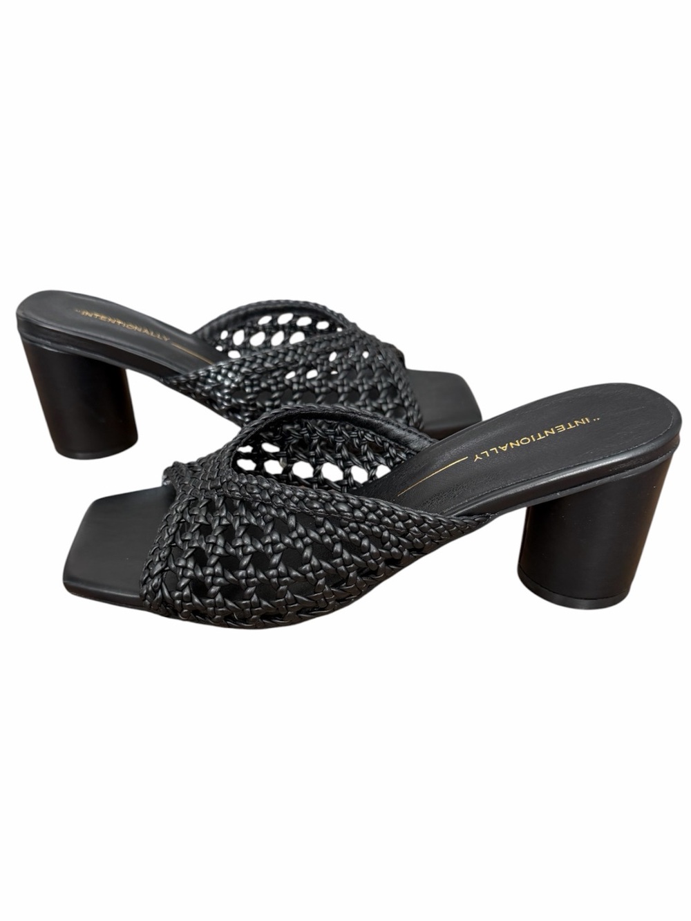 INTENTIONALLY BLANK Black Woven Mule Heels